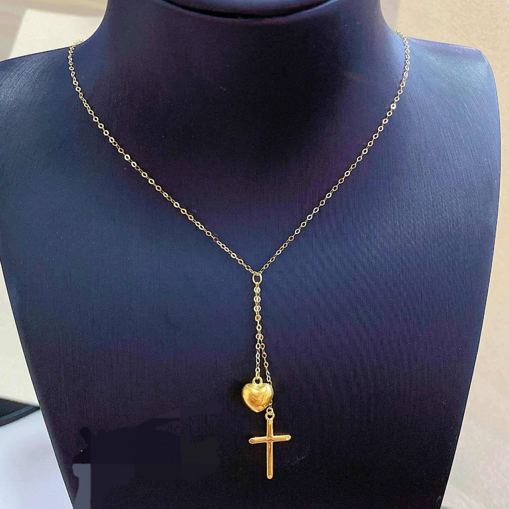 RealGold 18K(750) Heart and Cross Pendant Necklace 18"